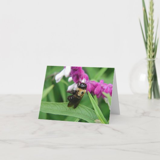 Abeille avec la carte de note de fleurs de velours (Devant)