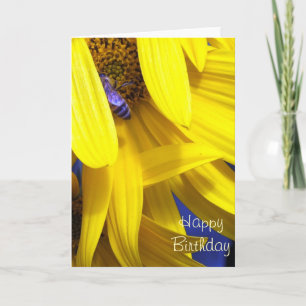 Abeille bleue sur tournesol jaune - Carte Annivers