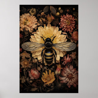 Abeille dans une fleur sombre, impression de bourd