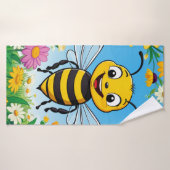 Abeille de dessin animé fleurs colorées (Serviette de bain)