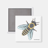 Abeille domestique (blanc) - Magnet carré (Recto/Verso)