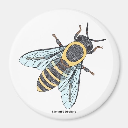 Abeille domestique (blanc) - Magnet Rond (Devant)