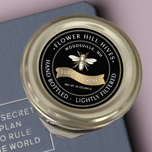 Abeille française avec bannière or Miel Étiquette