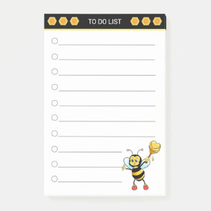 Abeille miel mignonne sur les notes post-it noir e