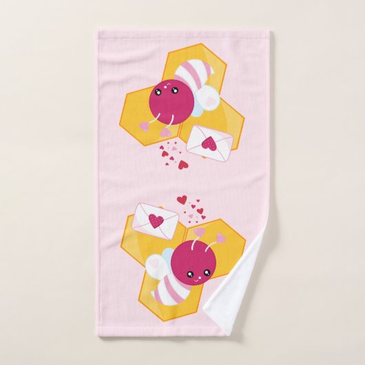 Abeille mignonne aux Coeurs de Saint-Valentin rose (Serviette à main)