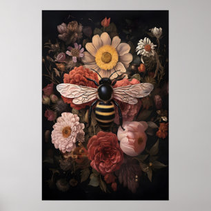 Abeille sauvage dans une fleur sombre, impression