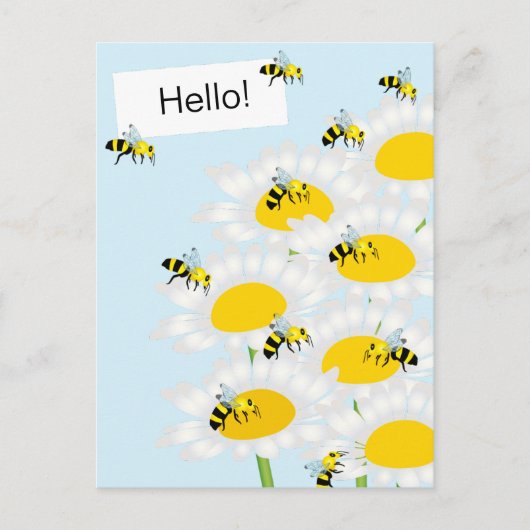 Abeille sur carte postale Fleur - Arrière-plan ble (Devant)