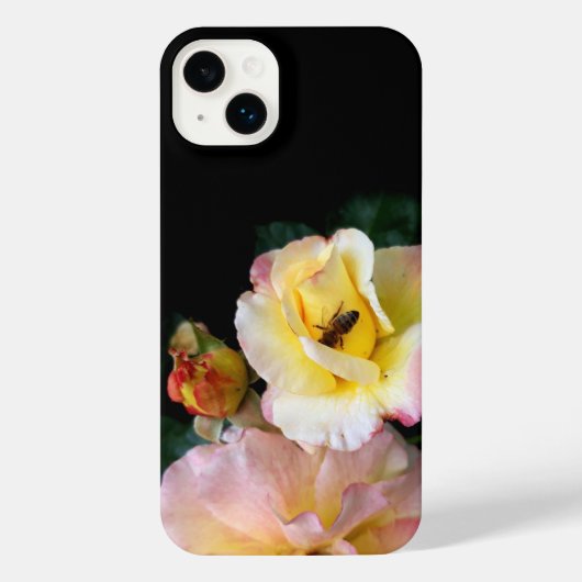 Abeille sur roses rose jaune Fleurs (Verso)