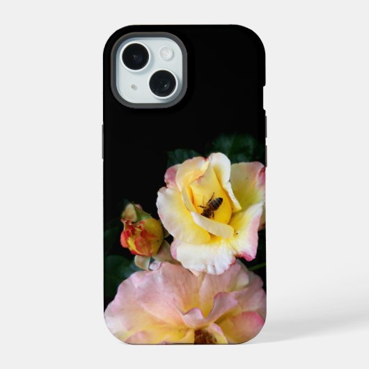 Abeille sur roses rose jaune Fleurs (Verso)