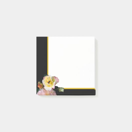 Abeille sur roses rose-jaune Fleurs Post-it Notes (Devant)
