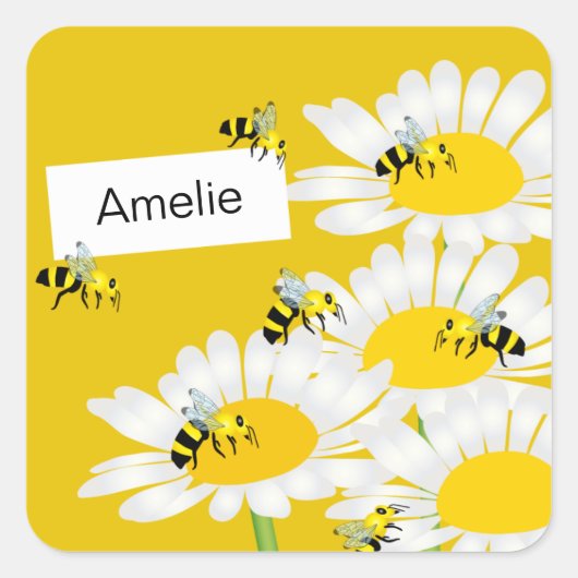 Abeille sur Sticker Carré Fleur - Arrière - plan J (Devant)