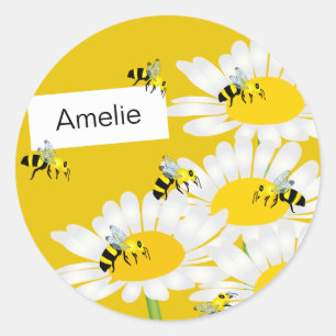 Abeille sur Sticker rond Fleur - Arrière - plan Ja