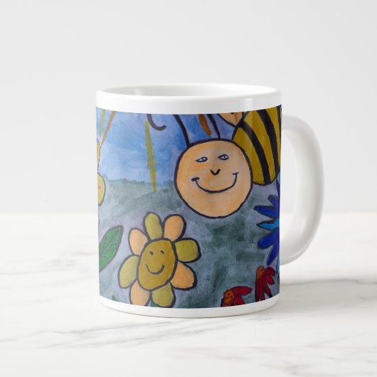 Abeilles de miel et fleurs Grosse Mug (Devant droit)