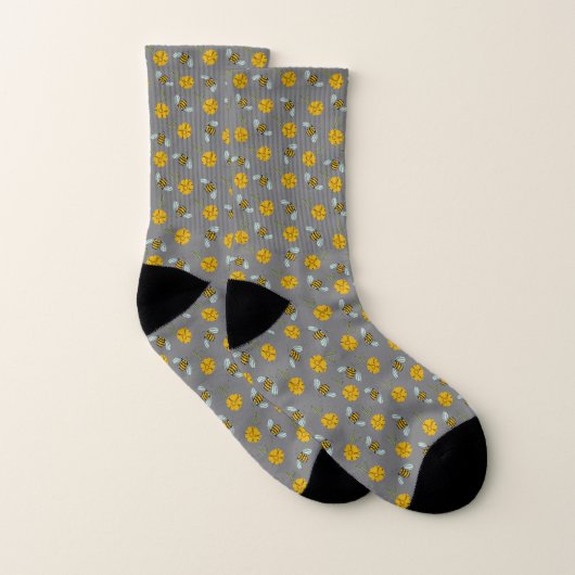 Abeilles et Boutons d'Or sur Gris (Paire)