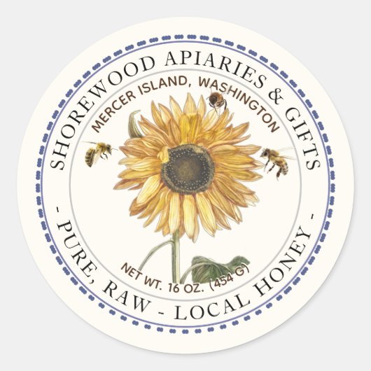 Abeilles et Étiquette de miel de tournesol avec bo (Devant)