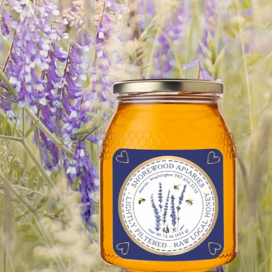 Abeilles et Lavender Étiquette de miel avec Coeurs