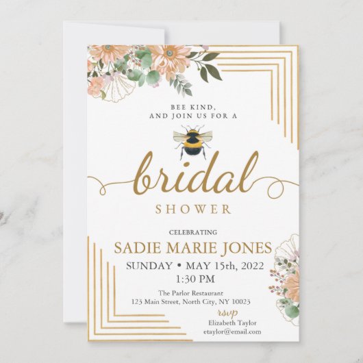 Abeilles Fleurs rouges Invitation à la douche nupt (Devant)