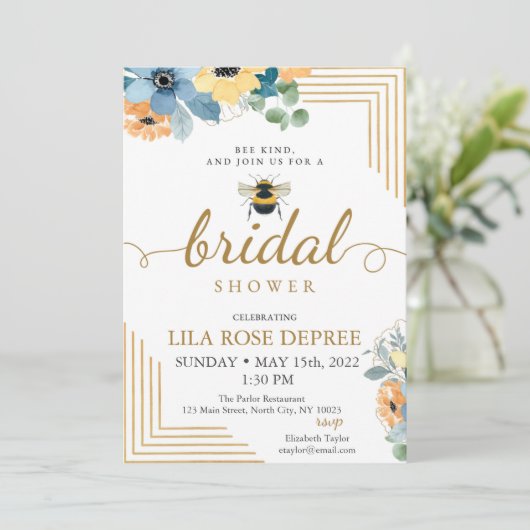 Abeilles Fleurs rouges Invitation à la douche nupt (Debout devant)
