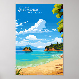 Abel Tasman Nieuw-Zeeland reisillustratie Poster