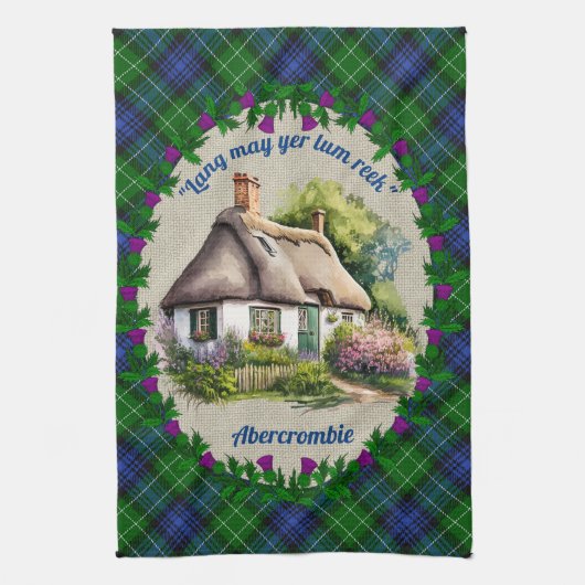 Abercrombie Thatched Cottage & Tartan Personalized Theedoek (Verticaal)