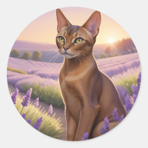Abessijnse kat in lavendelveld ronde sticker