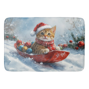 Abessijnse kat in slee Laat het sneeuwen Kerstmis Badmat