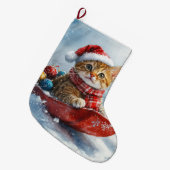 Abessijnse kat in slee laat het sneeuwen Kerstmis Grote Kerstsok (Voorkant (Hangend))