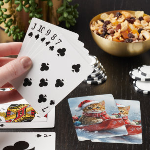 Abessijnse kat in slee Laat het sneeuwen Kerstmis Pokerkaarten