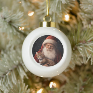 Abessijnse kat met Sinterklaas Festive Kerstmis  Keramische Bal Ornament