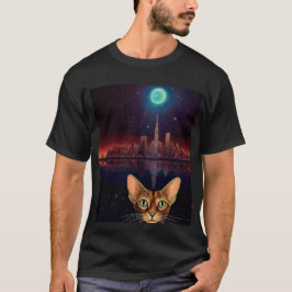 Abessijnse kat met stadsgezicht op de achtergrond t-shirt