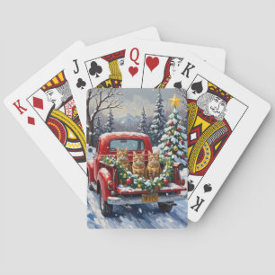 Abessijnse Katten Kerst Rood Truck Vakantie Pokerkaarten