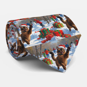 Abessijnse Katten Kerst Sneeuwscène Stropdas
