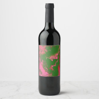 Abigail 3 Wilde Roze Groene Abstracte Wijnfles Wijn Etiket