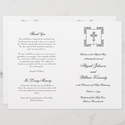 Abigail Catholic Mariage Full Mass Programme (Devant / Derrière)