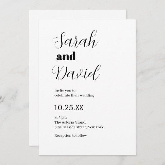 Abigail Font klassieke chique zwart-wit bruiloft Kaart (Voorkant / Achterkant)