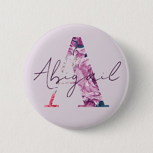 Abigail Naam Paarse Script Roze Bloemen Ronde Button 5,7 Cm (Voorkant)