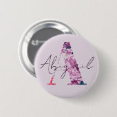Abigail Naam Paarse Script Roze Bloemen Ronde Button 5,7 Cm (Voorkant /achterkant)