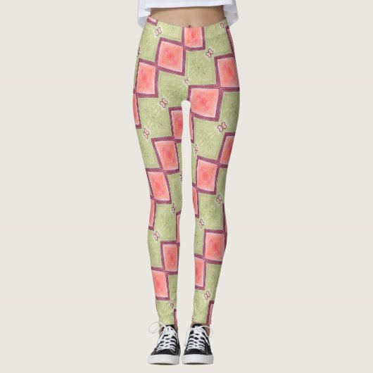 ABL - 069 - Groene en Zalmvlinder Leggings (Voorkant)