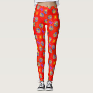 ABL - 130 - Rood en kleur wervelingen - Leggings