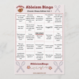 Ableism Bingo Card Chronic Illness Edition Vol. 1 Kaart