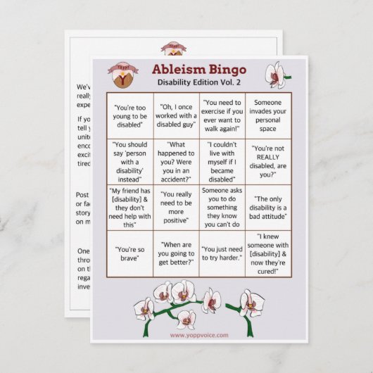 Ableism Bingo Kaart Handicap Editie Volume 2 (Voorkant / Achterkant)