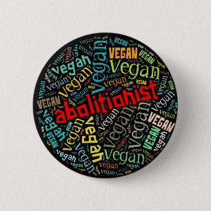 "Abolitionist Vegan" Word-Cloud Mosaic Ronde Button 5,7 Cm