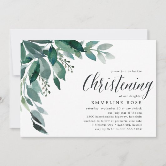 Abondant feuillage | Invitation Christening (Devant)