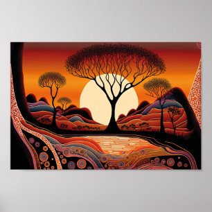 Aboriginal Art geïnspireerd landschap Poster