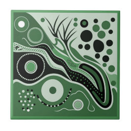 Aboriginal art style green 1 of 9 Ceramic Tegel Tegeltje