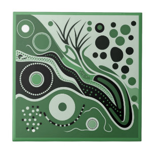 Aboriginal art style green 1 of 9 Ceramic Tegel Tegeltje