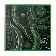 Aboriginal art style green 7 van 9 keramische Tege