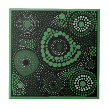 Aboriginal art style green 8 of 9 keramische Tegel