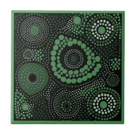Aboriginal art style green 8 of 9 keramische Tegel Tegeltje