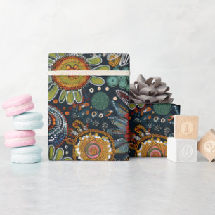 Aboriginal art style wrapping paper bloemen cadeaupapier